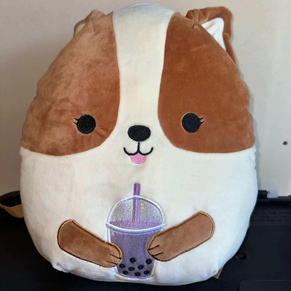 NEW With Tag 12" Boba Tea Regina Corgi Brown & White Dog BackPack Squishmallow